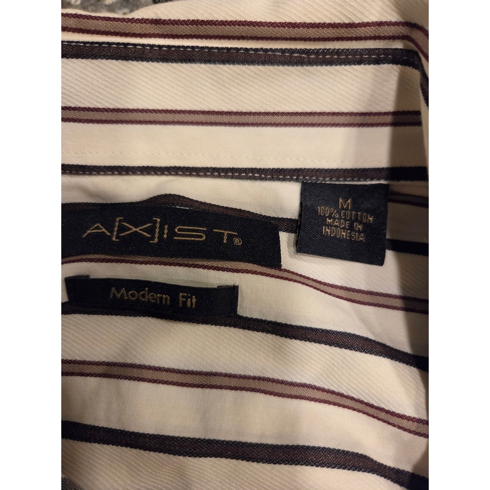 Axist Mens Modern Fit Striped Button Down‎ Shirt Cream Brown Black Size M - Picture 3 of 6